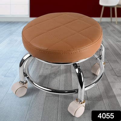 Heavy Duty Rolling Stool with Wheels - Round Steel Base for Salon, Office, Home