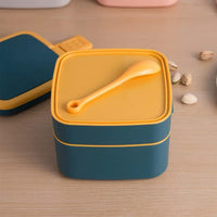 Blue Double-layer Portable Lunch Box Stackable With Carrying Handle And Spoon Lunch Box - LootFaat