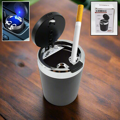 LED Car Ashtray with Lid - Portable & Smokeless