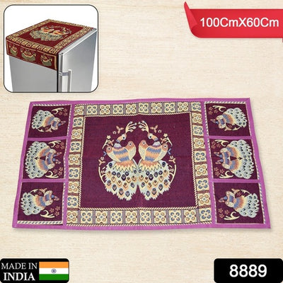 Peacock Design Fridge Top Cover with 6 Pockets - Dustproof Refrigerator Cover (100x60cm)
