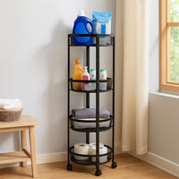 4-layer Round Metal Mesh Storage Organizer Rack With Wheels (1 Pc)