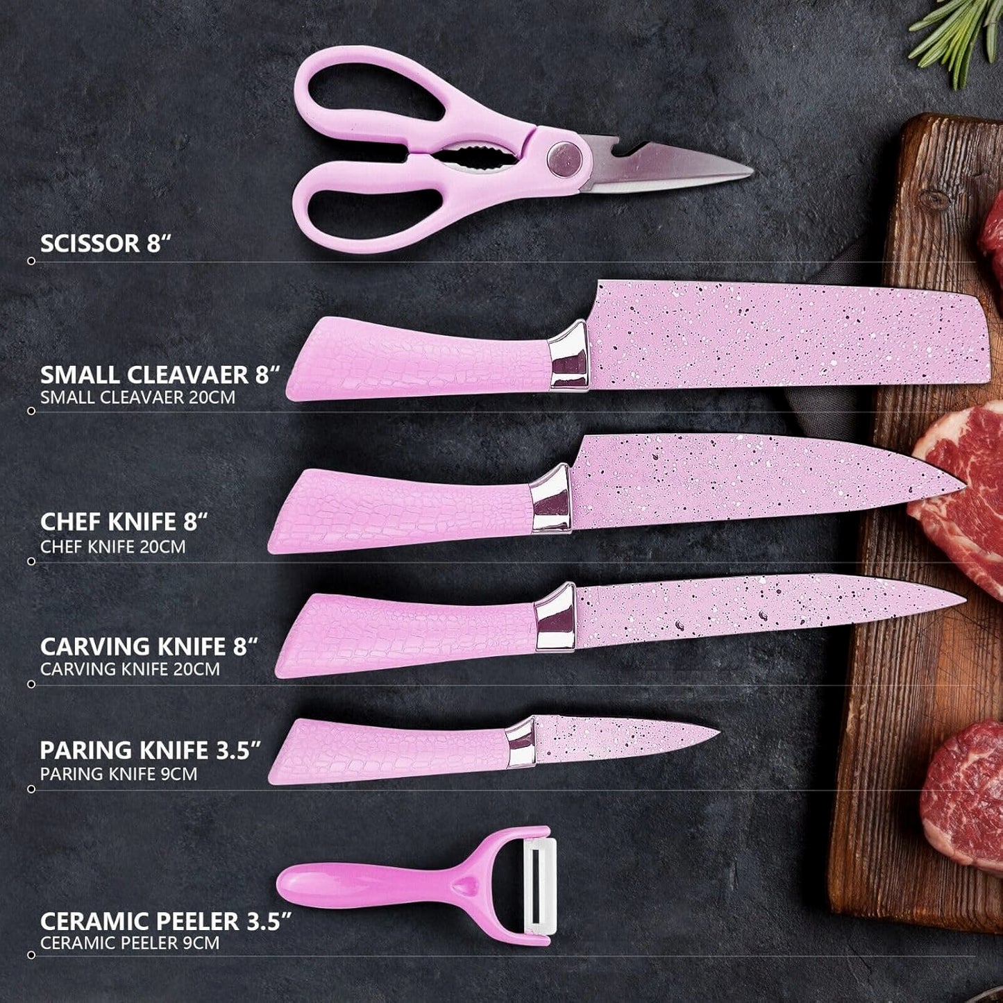 Stainless Steel Non Stick Ceramic Coating 6 Pcs Chef Kitchen Knife Set With Scissor  Peeler - LootFaat