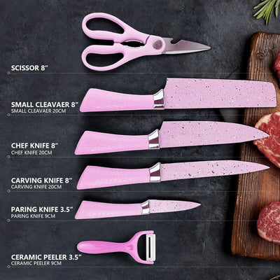 Stainless Steel Non Stick Ceramic Coating 6 Pcs Chef Kitchen Knife Set With Scissor  Peeler - second image
