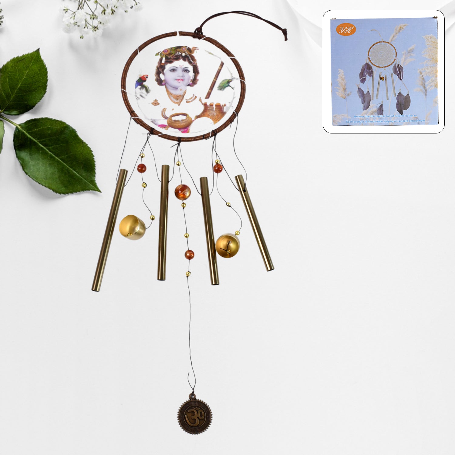 Krishna Medallion Dream Catcher Wind Chime Pendant Wall Hanging - Spiritual Home Decor - LootFaat