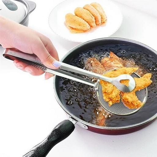2in1 Stainless Steel Filter Spoon With Clip Food Kitchen Oil-frying Multi-functional - LootFaat