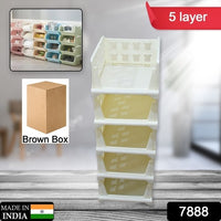 7888 5 Layer Stackable Multifunctional Storagefor Clothes Foldable Drawer Shelf Basket Utility Cart Rack Storage Organizer Cart For Kitchen Pantry Closet Bedroom Bathroom Laundry (5 Layer 1 Pc)