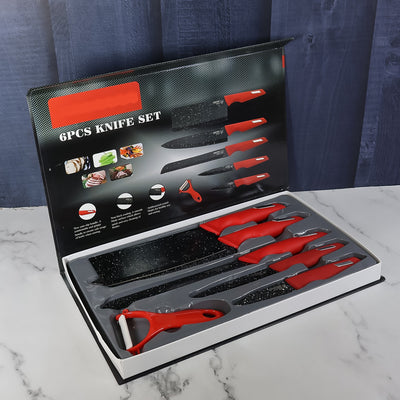 Kitchen Knife Set With Marble-coated Blades  Red Handles (6 Pc) - second image