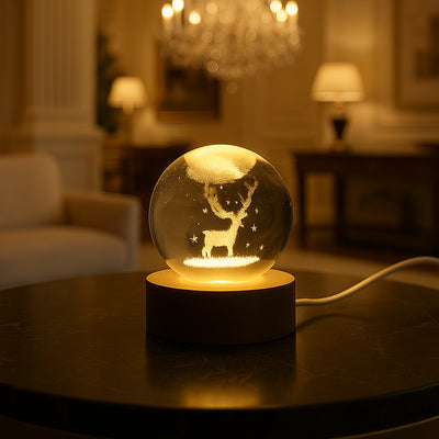 Crystal Ball Night Light - 3D Engraved Galaxy Lamp with Wooden Base - second image