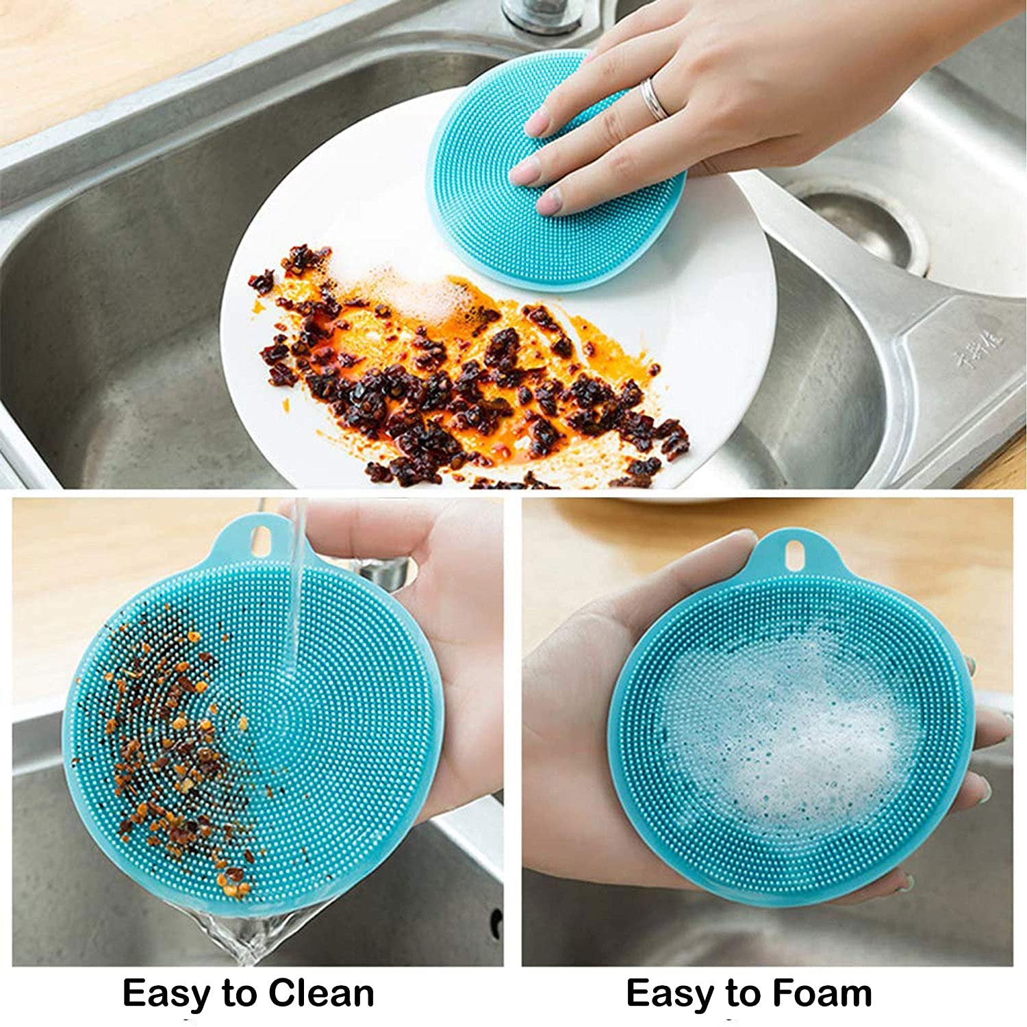 Silicone Dish Scrubber Sponge Mildew Free Non Stick (Mix Color) - LootFaat