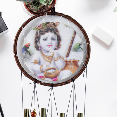 Krishna Medallion Dream Catcher Wind Chime Pendant Wall Hanging - Spiritual Home Decor - second image