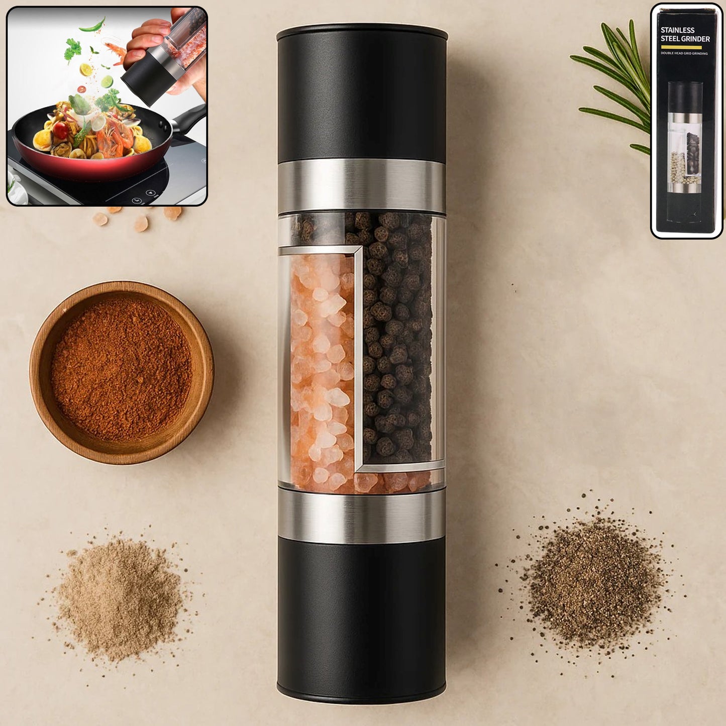 2-in-1 Stainless Steel Salt & Pepper Grinder
