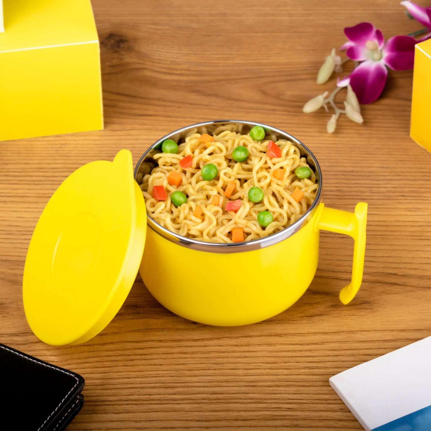 Maggie Bowl With Lid And Handle Soup Bowls For Easy Perfect Breakfast Cereals Fruits Ramen Beverages Essentials Dishwasher Safe Double Layer - LootFaat