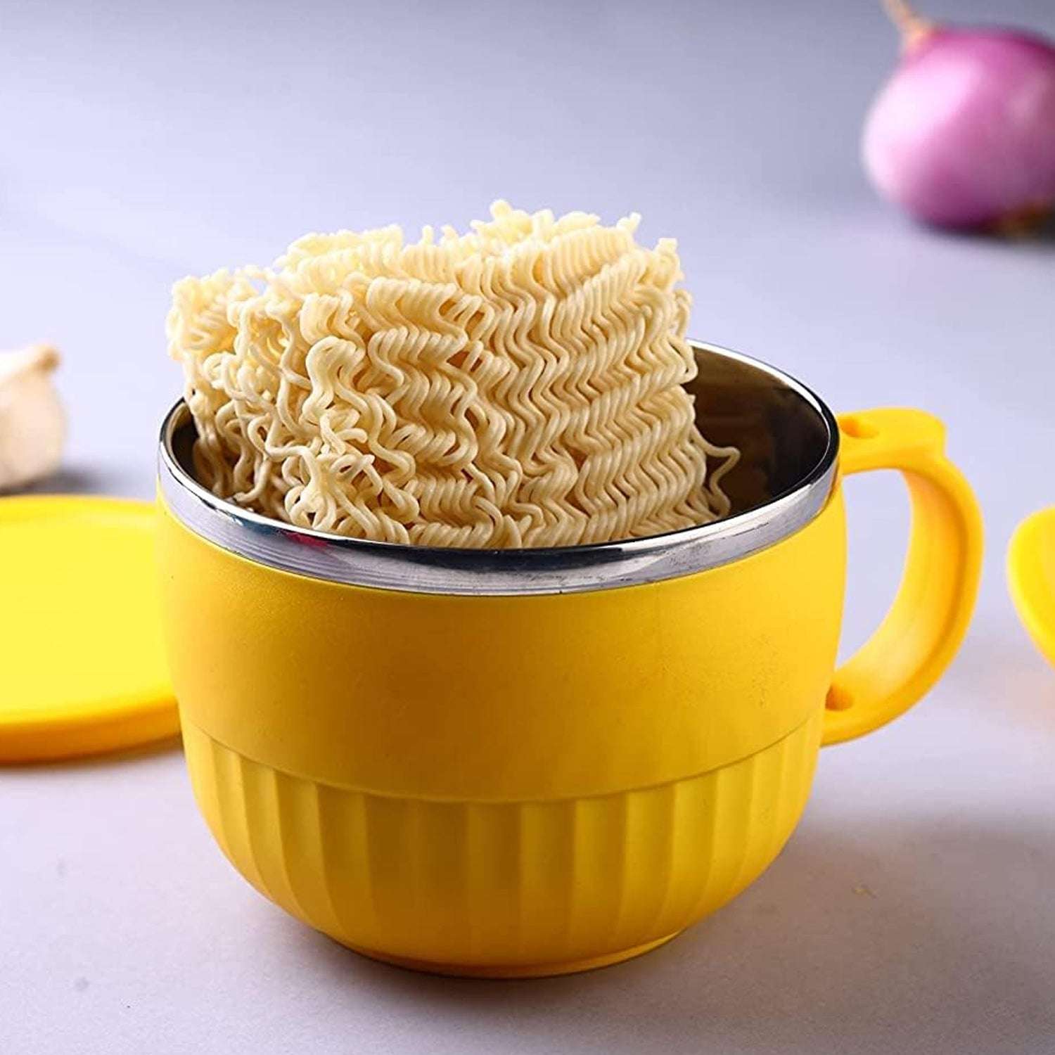 Maggie Bowl With Lid And Handle Soup Bowls For Easy Perfect Breakfast Cereals Fruits Ramen Beverages Essentials Dishwasher Safe Double Layer - LootFaat