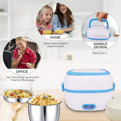Electric Lunch Box 3 In 1 Food Heater  Cooker  Steamer With Stainless Steel Bowls (1 Set) - second image
