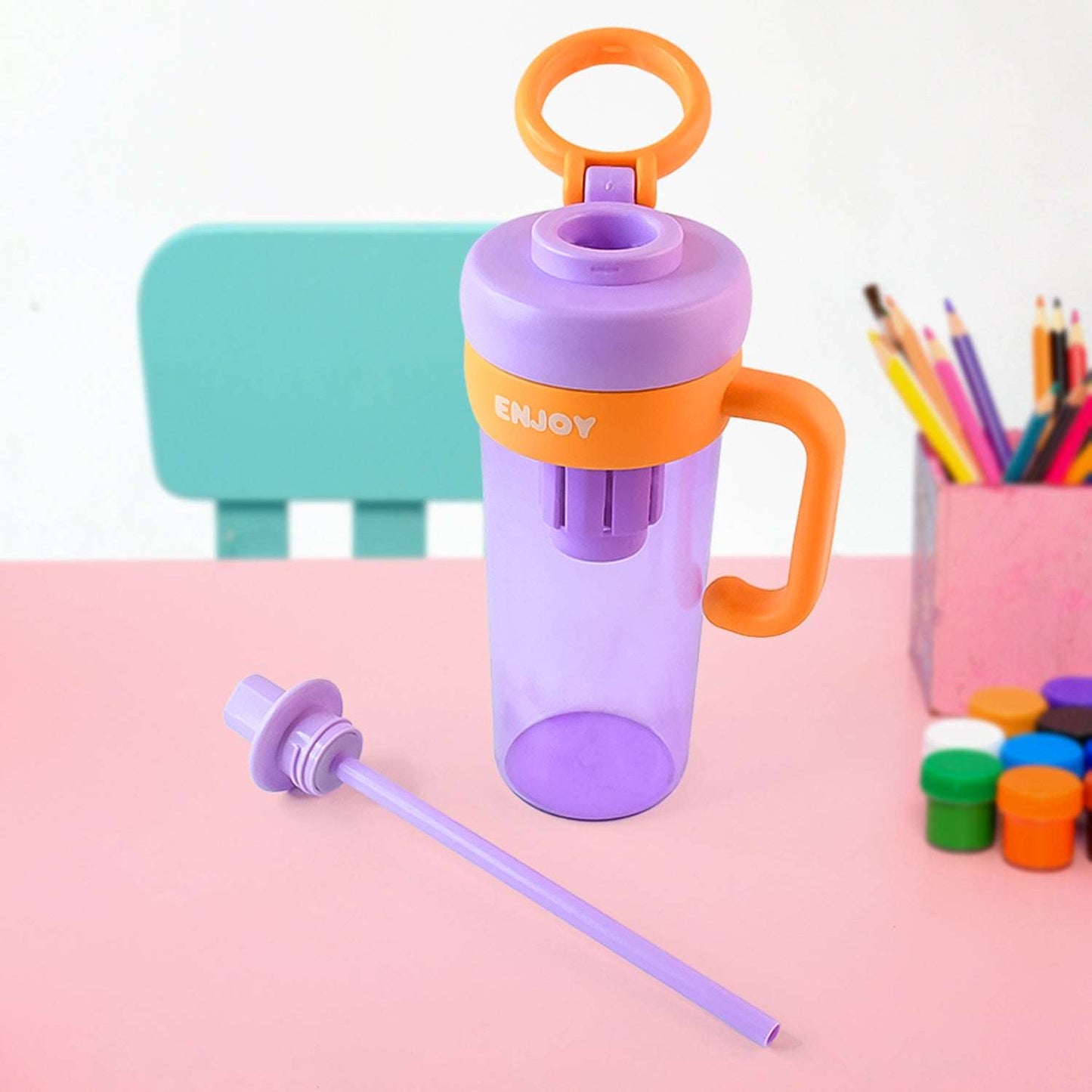 Infuser Water Bottle with Straw & Handle - 600ml Leakproof Sipper