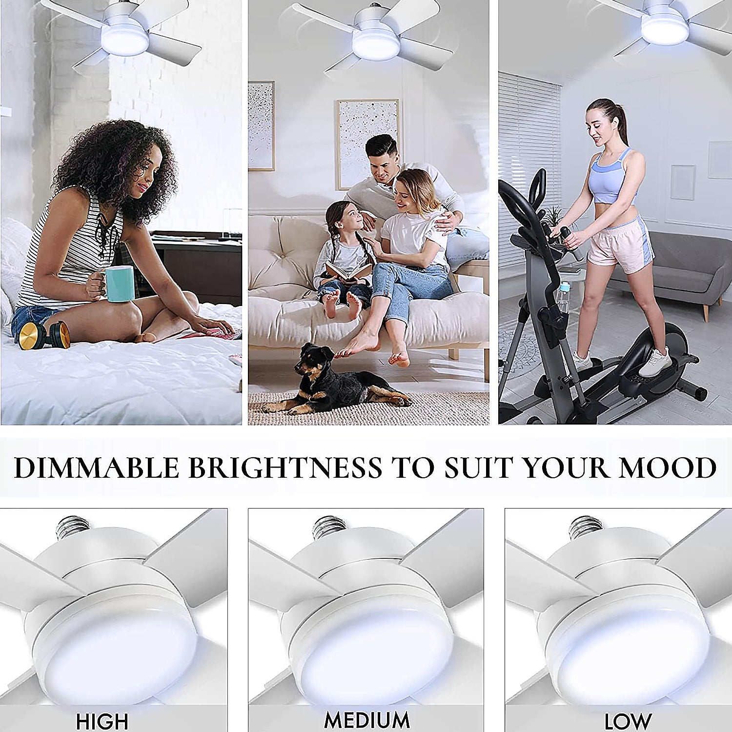Socket Fan Light Original - Cool Light Led  Ceiling Fans With Lights And Remote Control Replacement For Lightbulb - Bedroom Kitchen Living Room1000 Lumens  5000 Kelvins Cool Leds (Remote Battery Not Included) - LootFaat