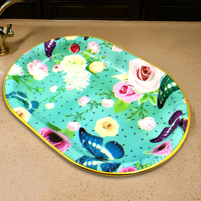 Plastic Flower Printed Design Serving Tray (3 Pcs Set  Mix Color) - second image
