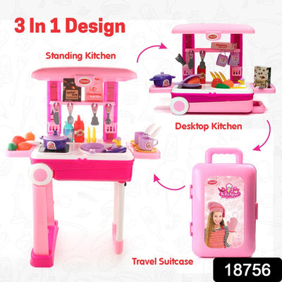 3-in-1 Kids Kitchen Set - Portable Pretend Play with Suitcase