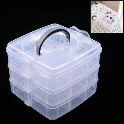 2644 3-tier 18 Sections Transparent Stackable Adjustable Compartment Slot Plastic Craft Storage Box - second image