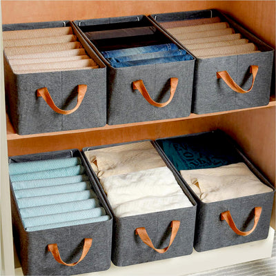 Foldable Storage Box with Lid & Handles - Linen Fabric (45cm)