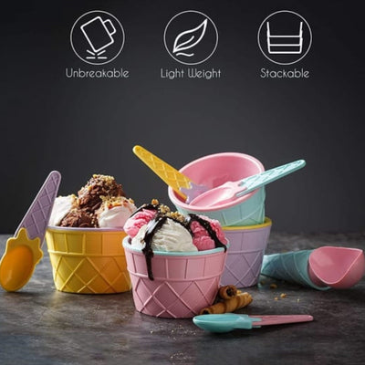Ice-cream Waffle Spoon Bowel Cup Set  Premium Ice Cream Set  Ice-cream Bowel With Spoon  6 Units Couple Bowl Set  Color Box - second image