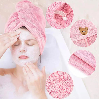 Teddy Bear Microfiber Hair Drying Towel Wrap