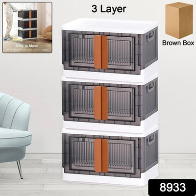 Collapsible Plastic Wardrobe Organizer with Wheels - 3 Layer - second image