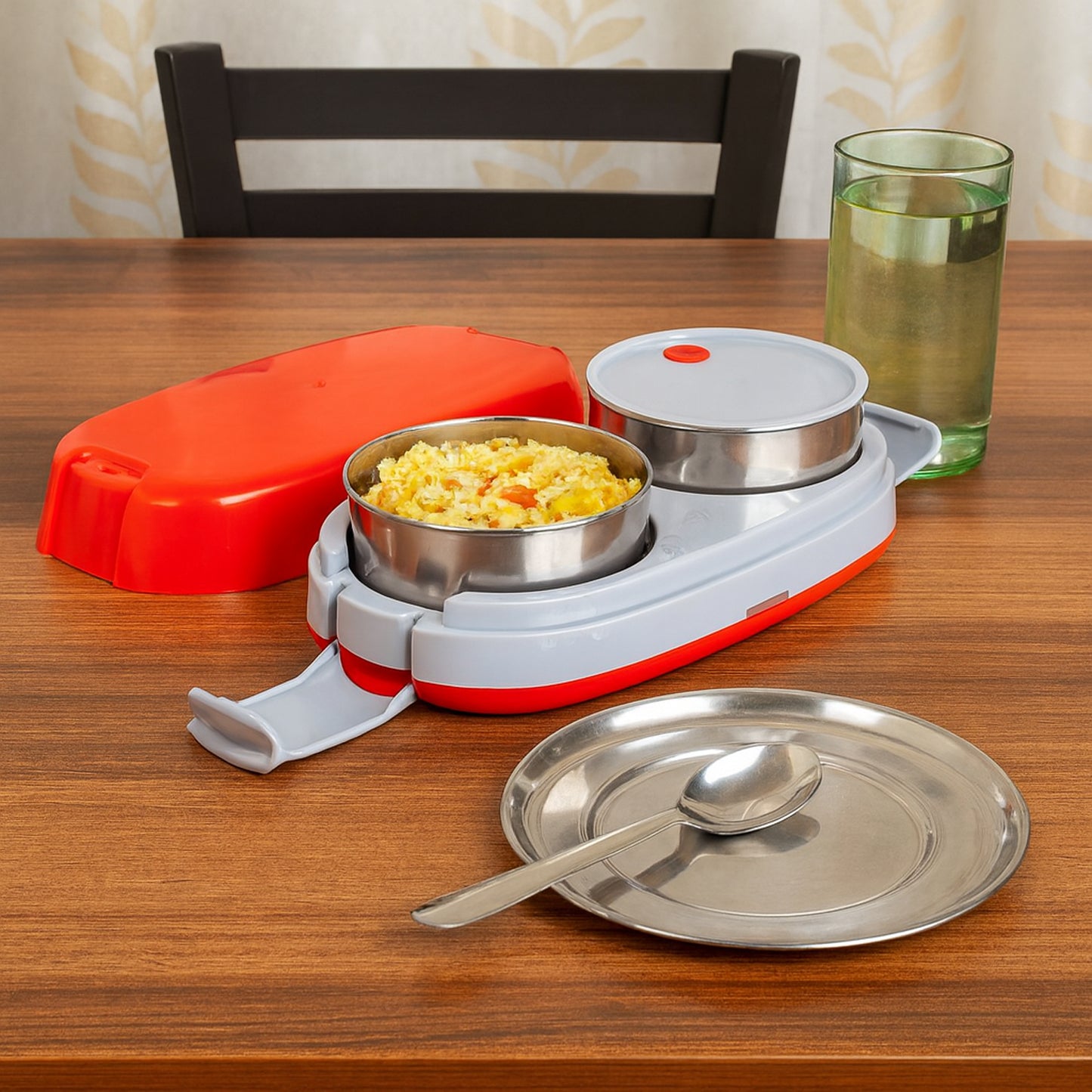 Orbit Electric Lunch Box with Dual Stainless Steel Containers - Portable Food Warmer