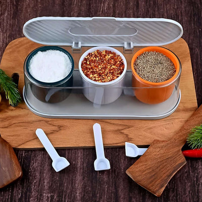 3-Grid Spice Box with Spoons - Kitchen Seasoning Container
