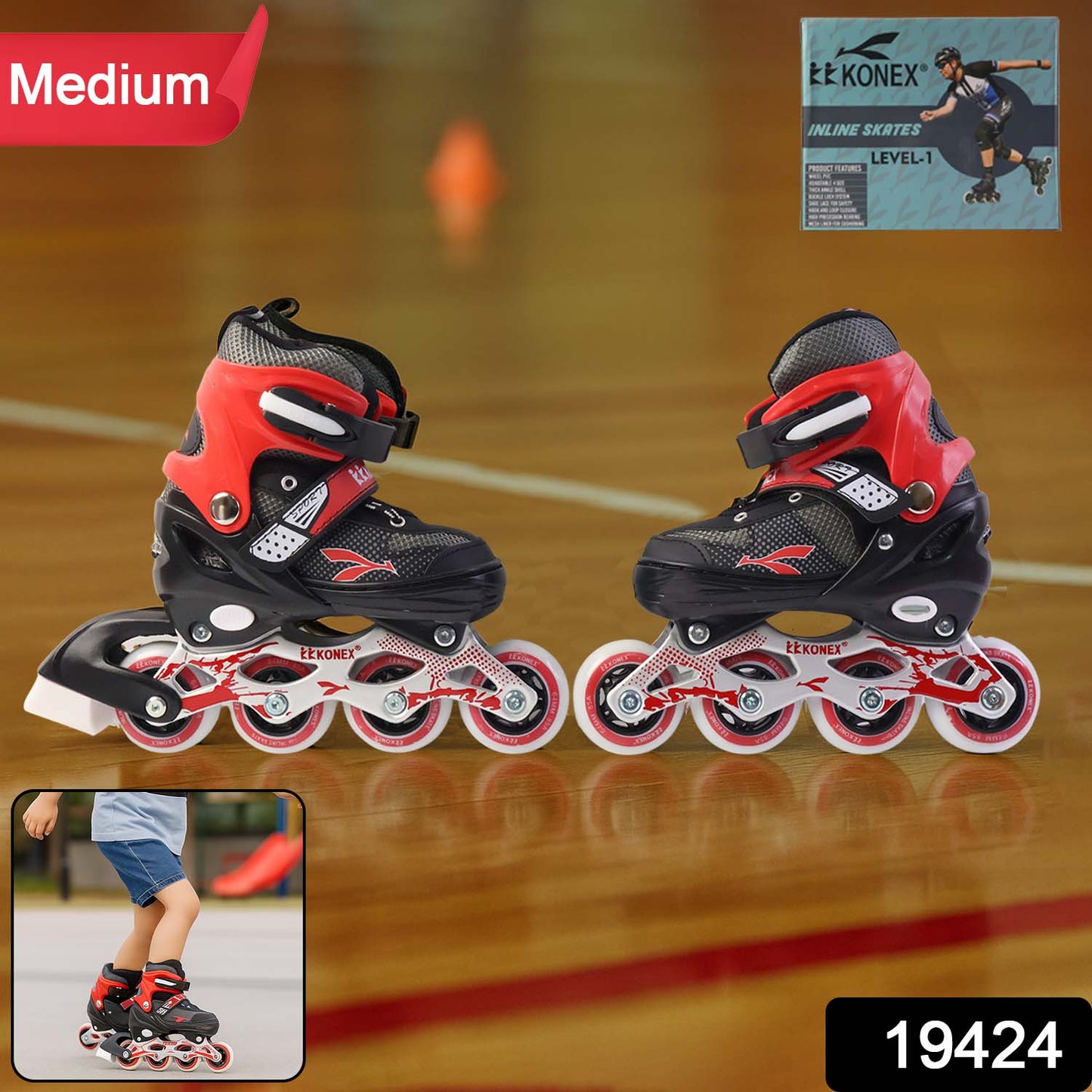 Professional Adjustable Inline Skates (Medium) - PU Wheels, Aluminum Frame & Triple Safety Closure for Kids & Adults
