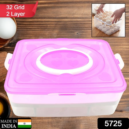 2layer 32 Grid Egg Tray With Lid Egg Carrier Holder For Refrigerator Camping Food Storage Container With Handle (1 Pc ) - LootFaat