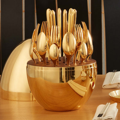 10010 Premium Cutlery Set 24 Pcs With Oval Shaped Stand  Beautiful Stylish Oval Designed Cutlery Sets Egg-shaped Luxury Spoon Holder Set (Golden  24 Pcs Set) - second image