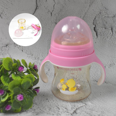 Plastic Baby Feeding Bottle With Handles Cleaning Brush  Straw (240 Ml  1 Pc) - second image