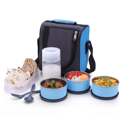 All-In-One Lunch Box with Fabric Bag, Steel Bottle & Pickle Container