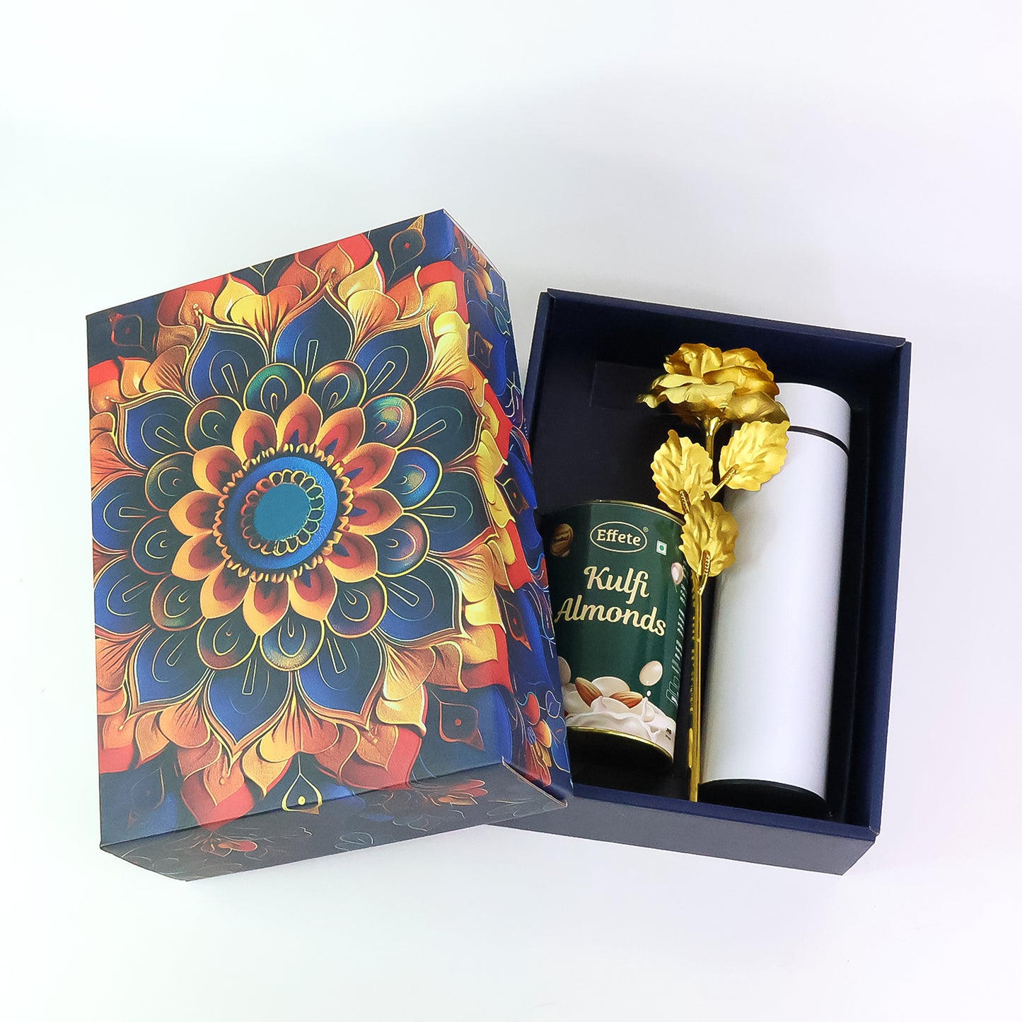 Effete Kulfi Almonds Gift Set - Golden Rose & Bottle (3 Pcs)