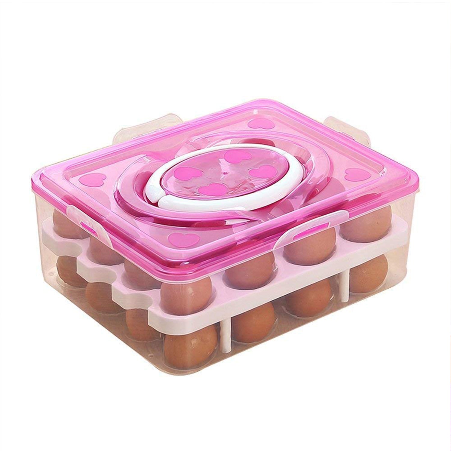2layer 32 Grid Egg Tray With Lid Egg Carrier Holder For Refrigerator Camping Food Storage Container With Handle (1 Pc ) - LootFaat