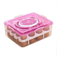 2layer 32 Grid Egg Tray With Lid Egg Carrier Holder For Refrigerator Camping Food Storage Container With Handle (1 Pc ) - LootFaat