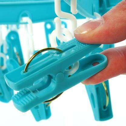 Plastic Round Cloth Drying Stand Hanger With 24 Clips (Multicolour) - LootFaat