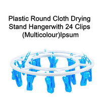 Plastic Round Cloth Drying Stand Hanger With 24 Clips (Multicolour) - LootFaat