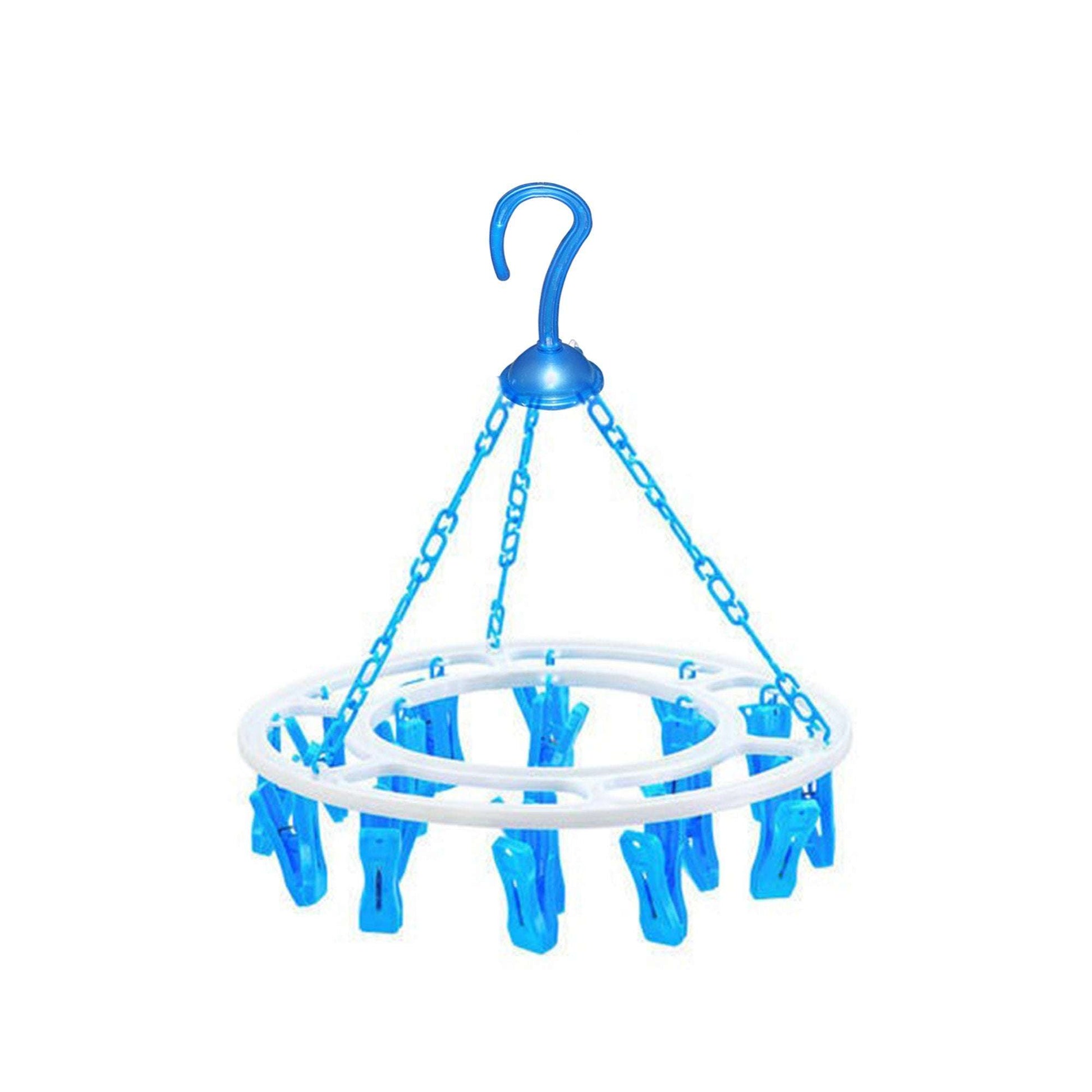 Plastic Round Cloth Drying Stand Hanger With 24 Clips (Multicolour) - LootFaat