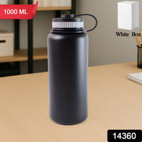 1L Black Stainless Steel Vacuum Insulated Water Bottle - Hot & Cold