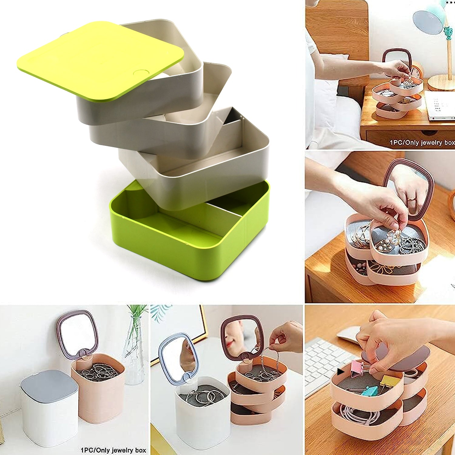 4 Layers Jewelry Box 360 Degree Rotating Jewelry Box Jewelry And Earring Organizer Box Accessory Storage Box - LootFaat