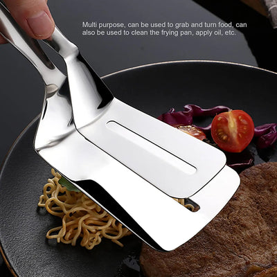 2918 Multifunction Cooking Serving Turner Frying Food Tong. Stainless Steel Steak Clip Clamp Bbq Kitchen Tong. - second image