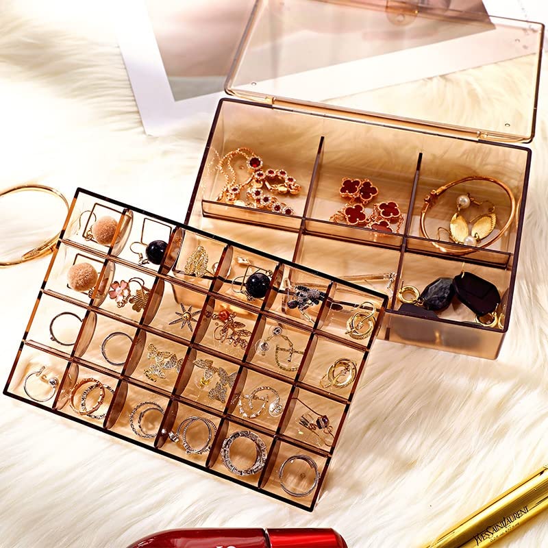 2 Layer Acrylic Jewelry Storage Box Dustproof Earring Box Storage Box Portable Nail Art Storage Case 24-grid Small And 6-grid Big Case Makeup Vanity Box (1 Pc  30 Compartment) - LootFaat