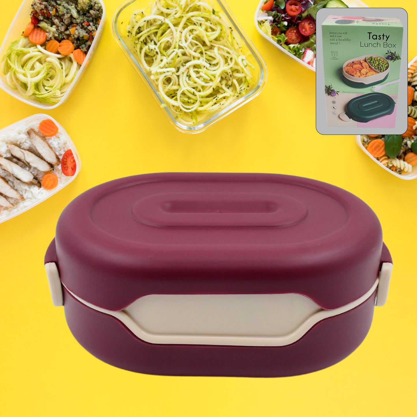 Airtight Food Grade Tiffin Box With 2 In 1 Spoon And 2 Compartment - LootFaat