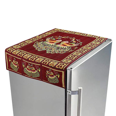 Cotton Fridge Top Cover Set - Standard Appliance Covers Fridge Dustproof Cover With Peacock Deign 6 Utility Side Pockets Fridge Cover For All Types Fridge Refrigerator Use (100x60cm)