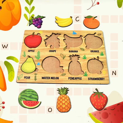 Wooden Fruits Puzzle - Educational Learning Board for Toddlers