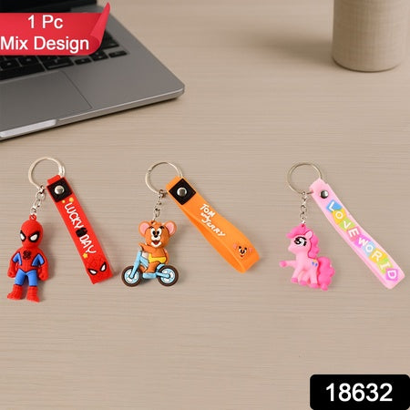 Cute Cartoon Silicone 3d Key Chain With Metal Hook  Strap (Pack Of 1)