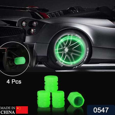 Glow in the Dark Tire Valve Caps - Luminous Car Tire Air Stem Covers (4 Pcs)