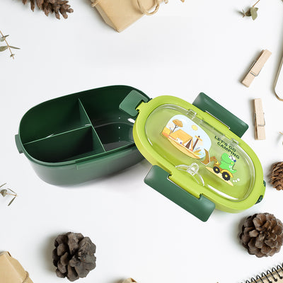Plastic Lunch Box Leak Proof 3 Compartment With Bottle Spoon And Fork (1 Set) - second image